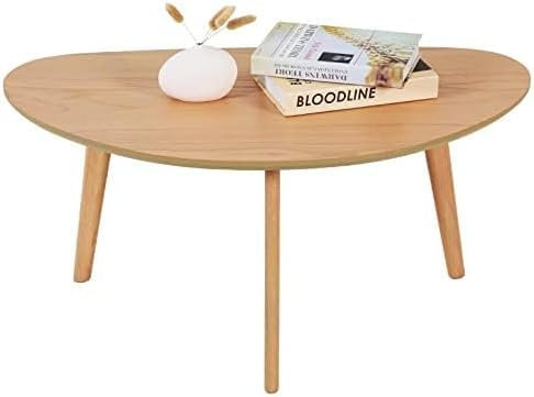 PHOENANCEE Couchtisch Oval, Kleiner Tisch Wohnzimmer, Tischbeine aus massivem Eichenholz, Mitteltisch für Wohnzimmer, 85CM(Naturbelassenes Holz)