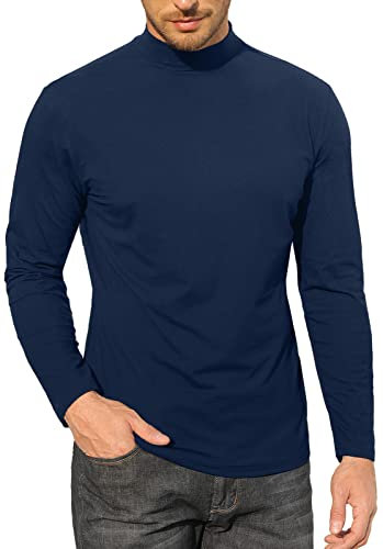 Mens Half Turtleneck Shirt Long Sleeve Pullover Basic Designed Undershirt Polo Neck Stretch Slim Fit Sweaters Black Blue, 3XL