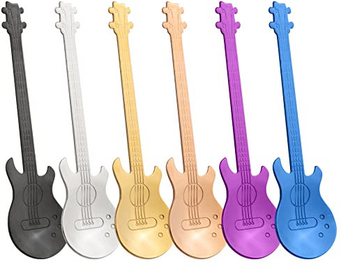 AUEAR, Gitarrenlöffel, Edelstahl, Kaffeelöffel, Demitasse, Espressolöffel, Musiklöffel, Teelöffel zum Rühren, Mischen von Dessert, Eis, Tee, Kuchen (6 Farben)