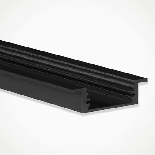 LEDBRITE LED Recessed Aluminium Profile 2M / 6.6FT ALP2507-BLK LED Aluminium Extrusion with Channel Diffuser with End Caps Recessed Black (Pack of 3)