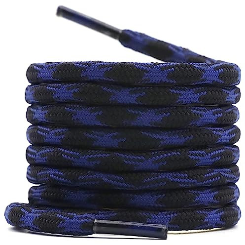 WEGOODZF Strong Work Boot Laces: 2 Pairs 160CM Long Blue & Black Round Wave Shape Heavy Duty Non Slip Bootlaces for Walking Hiking Shoes