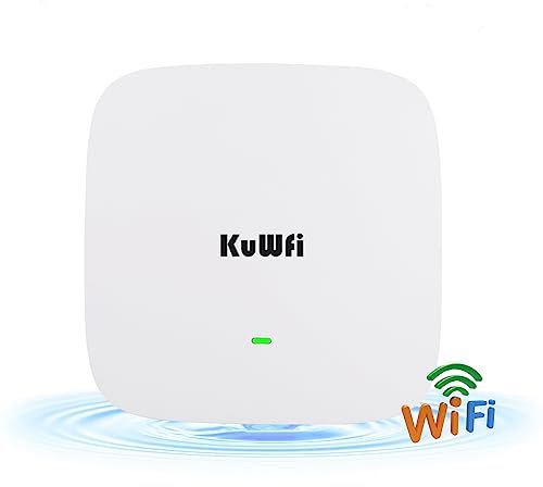 KuWFi Punto de Acceso WiFi 6, Punto de Acceso inalámbrico AX820, Indoor Access Point inalámbrico con 2 Puertos Gigabit WAN y LAN | 802.11ax de Doble Banda | Montaje en Techo | Blanco