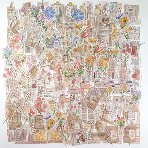 Washi-Aufkleber, Vintage-Design, 120 Stück, ästhetische Blumen, Aufkleber für Laptop, Umschlag, Notizbuch, Tagebücher, Planer, Kartenherstellung