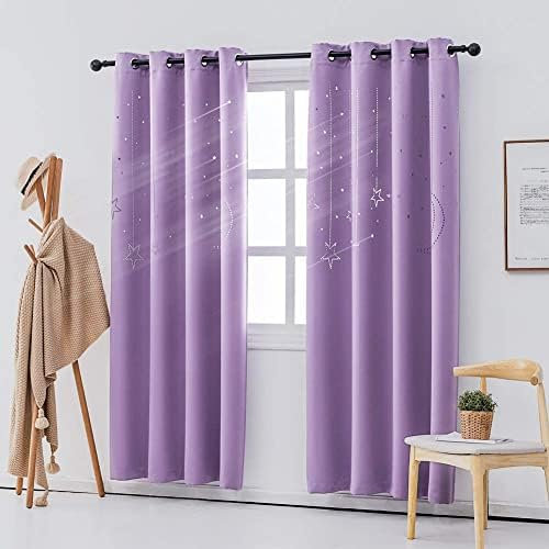 Verdunkelungsvorhänge für Kinder, mit Mond und Stern, für Schlafzimmer, Galaxie-Fenstervorhänge und Vorhänge mit Ösen für Kinderzimmer, Babyzimmer, Verdunkelungsvorhänge, 244 cm Länge, 2 Bahnen (lila,