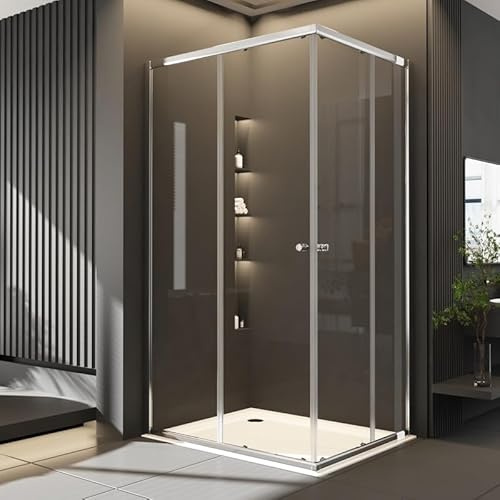 Duschkabine 75 x 90 cm Schiebetür Duschkabine Eckeinstieg, Dusche mit Schiebetüren Glas 6mm ESG Sicherheitsglas Duschschiebetür Duschabtrennung Duschwand Duschtür Höhe: 185cm