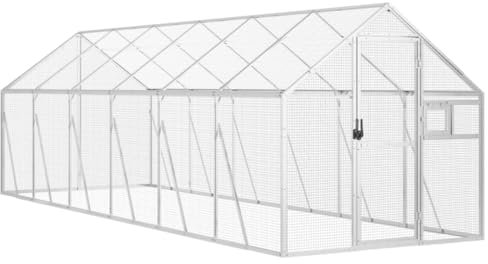 Vogelvoliere vidaXL Große Vogelvoliere - Aluminium und Silber Papageienkäfig mit abschließbarer Tür und Fenster, geeignet für Kleintiere, 1,79 x 6 x 1,85 Meter