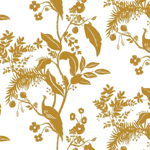 Fiula Selbstklebende Tapete 44CMx3M Vintage Klebefolie Vögel Blätter Blumentapete Vinly Wrap Wandtapete Klebetapete Dekro Wasserdicht Möbelfolie Wohnzimmer Schlafzimmer Weiß Gold Wallpaper