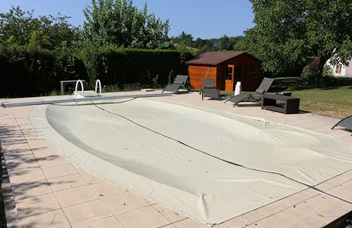 Bâche Cov'Top de Sécurité 4 Saisons | pour Piscine 4,5x9m | Enrouleur Manuel Inclus | Couverture Beige | Unité - POOLCO