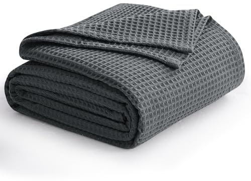 Aisbo Dünne Decke Sommer Grau - Waffelpique Sommerdecke Leichte Decke 220x240 cm XXL als Sofadecke Couchdecke, Weich Kuschelige Wohndecke Wohnzimmer, Couch Bett Flauschig Große Decke Überwurf
