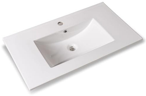NORBE Lavabo ad Incasso (100x46 cm) in Ceramica | Lavandino Design Moderno vasca Tonda | Finitura Bianco Lucido | Lavamani senza Piletta | Bacinella Sanitari Bagno (100x46 cm)
