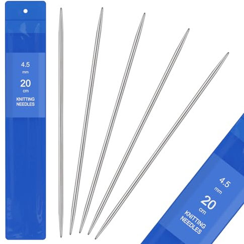 Aeeque 5 Stück 4,5 mm Nadelspiel Edelstahl Stricknadeln Set Sockennadeln für Mützen Socken Schals Haustier Pullover Doppelspitzen Knitting Needles