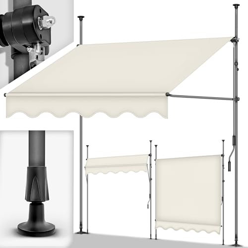 tillvex Toldo Manual portátil de balcón Patio | Toldo Ajustable con manivela para balcón | Parasol Resistente a UVA y Regulable en Altura | Protección Solar estanca a Agua (150cm, Arena)