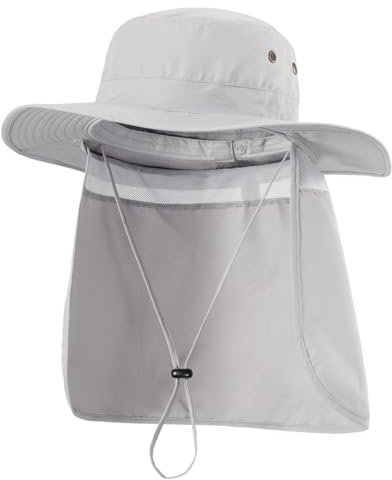 Magracy Herren UPF 50+ breiter Krempe Sonnenhut mit Nackenklappe UV-Schutz Netzstoff Safari-Hut Gartenarbeit Wandern Angelhut Cremefarben