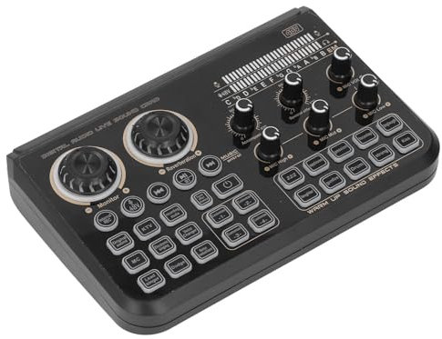 Scheda Audio Live, Console di Mixaggio Dual con Riduzione del Rumore con Luce Ad Effetto Colorato, Scheda Audio Podcast con Pulsanti Inglesi, per Karaoke Tiktok YouTube