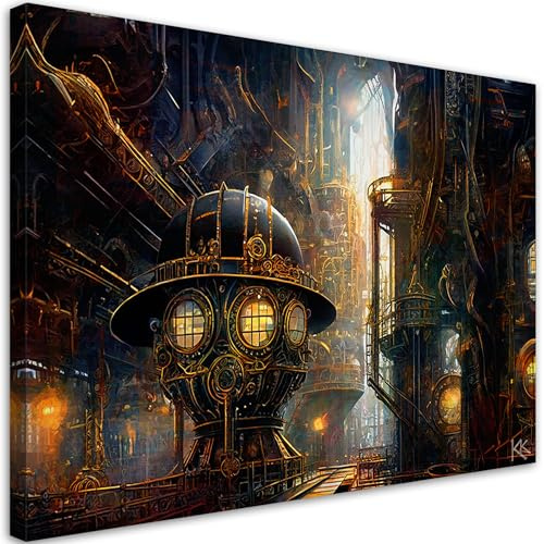Feeby Wandbild - Wohnzimmer Modern Deko - Steampunk Abstrakt Architektur - 120x80 1tlg - Bilder Leinwand - Bild auf Leinwand Schlafzimmer - Leinwandbilder für die Wand - Canvas Painting - Fotokunst