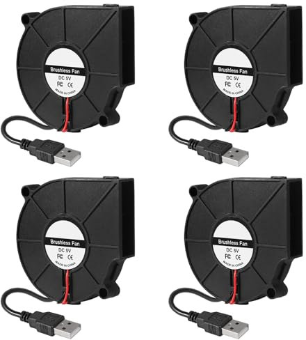 AITRIP 4 Stück DC 5V USB Lüfter 75 x 75 x 15 mm bürstenloser Lüfter 120 mm Kugellagerlüfter für 3D-Drucker PC CPU Computergehäuse Lüfter Kühler