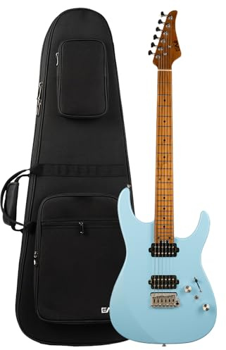 EART 6-Saiten Solid Body E-Gitarre EYP-24 Geröstet Bookmatched Mahagoni Body Artones-Hh-Y Pickup Set für kreative junge Musiker mit Gigbag(Blau)