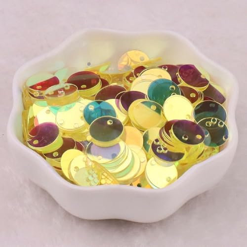 Runde Pailletten 10mm,Pailletten zum Basteln,Pailletten mit Loch,Handwerk Pailletten Spangles,PVC-Paillettenflocken,für DIY Herstellung,Kleidung,Schmuck Dekor,Ca.1120 Stück,Gold Transparentes Gelb