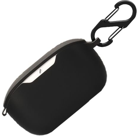 BIIULHCI Silikon Hülle für JBL Wave Buds Tasche, Stoßfeste Schutzhülle und Haut Protective Case Cover für JBL Wave Buds mit Karabiner (Schwarz)