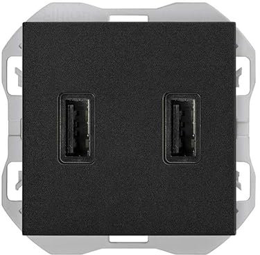 SIMON - Enchufe Cargador Doble USB-A, 3.1A, Serie 270, Carga Rápida Smart Charge, Enchufe de Pared Plano y Fino, Fácil de Instalar, Empotrable, Apto para Interiores (IP20), Color Negro (20000196-098)