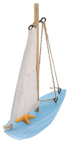 Hohopeti Blaues Holz Segelboot Modell Mediterraner Deko Ornament