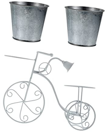 CANIGHT Freestanding Bicycle Planter Vintage Bike Shape Plant Holder for Flowers Iron Art Flower Pot Stand White Stable Bike Plant Stand for Home Decor