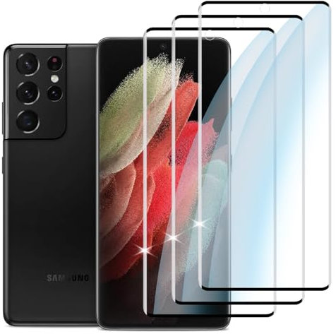 Verre Trempé pour Samsung Galaxy S21 Ultra, 3 Pièces Dureté 9H Vitre Protection Écran Sans Bulles Anti-rayures Protecteur D'écran,3D Incurvé Couverture Complète
