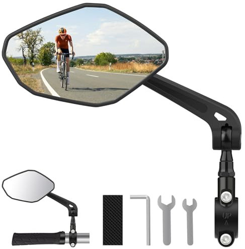 Diyife Links Fahrradspiegel für Lenker, Großes HD Sichtfeld, 360° Drehbar & Faltbar Rückspiegel, Oben & Unten Montierbar, Robust Fahrradlenker Spiegel für Fahrrad, Mountainbike, E Bike, EScooter