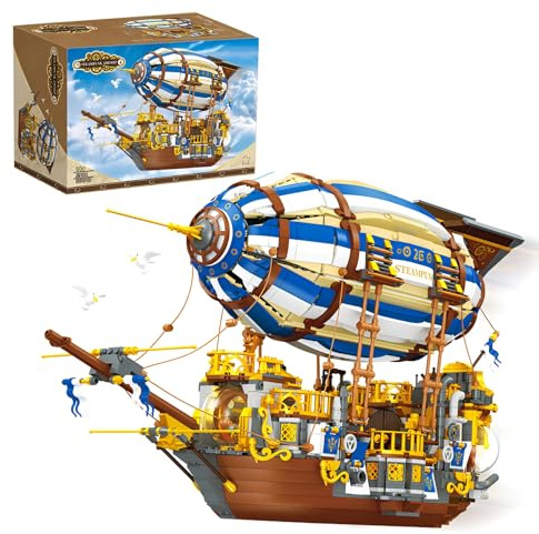 Fuleying Luftschiff Bausteine Bausatz, Steampunk Raumschiff Idee Modell für Erwachsene, Sammlerstück Display Set und Deko, Kreatives Geschenk für Erwachsene Teenager