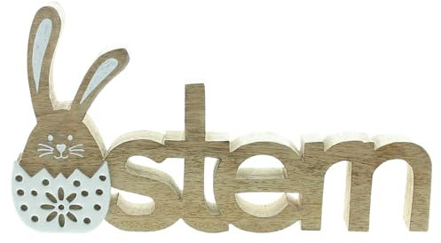 FRANK FLECHTWAREN Schriftzug Ostern, Mangoholz, naturbelassen, Porzellan, weiß Maße: 28 x 15 cm