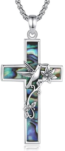 CELESTIA Kreuz Kette Damen Taube und Kreuz Anhänger Silber 925 Kreuzkette mit Perlmutt, Liebe Glaube Hoffnung Schmuck Konfirmation Kommunion Ostern Geschenke Frauen