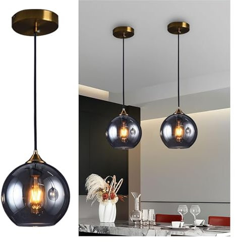 Chandelier Suspension Industrielle en Verre, luminaire Suspendu en Forme de dôme, Gris fumé, Ambre, éclairage Suspendu, Lustre en V, luminaire Suspendu Moderne et Minimaliste Chandelier