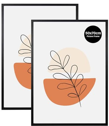KAIWIN 2 Pack Bilderrahmen 50x70 cm, Bilderrahmen Schwarz, Holz Fotorahmen zum Aufhängen mit Poster, Posterrahmen Benutzt für Wohnzimmer, Schlafzimmer, Arbeitszimmer | Für Fotos, Poster, Puzzles