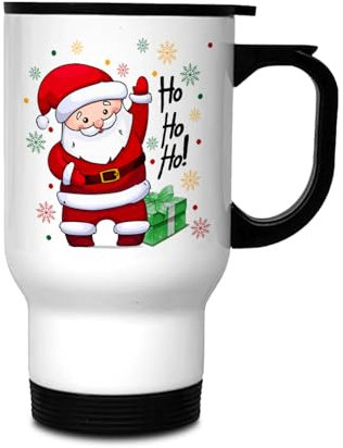 Christmas Travel Mug | Festive Thermal Stanley Mug for Hot Drinks, Tea, or Coffee | Xmas Santa, Ho Ho Patterns | Reusable & Insulated Ideal Christmas Gifts for Men, Women & Kids (14oz)