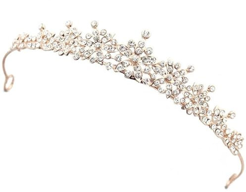 Königin Krone, Braut Tiara, Königin Krone, Hochzeit Krone, Tiara für Hochzeit, Damen Tiara, Runde Braut Diademe, handgemachtes Strass Stirnband - Roségold für Braut, Bühnenauftritte und Partys,