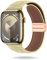 ONEFLOW Denim Loop kompatibel mit Apple Watch 10 (42mm) Armband aus Jeans Stoff, Ersatzarmband in Demin Design, Textil iWatch Armbänder Damen Herren Ersatz Watch Band Magnetisch, Gold