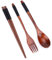 Wooden Chopsticks Spoon Fork Tableware Dinnerware 3pcs Set (with Thread) (Black)