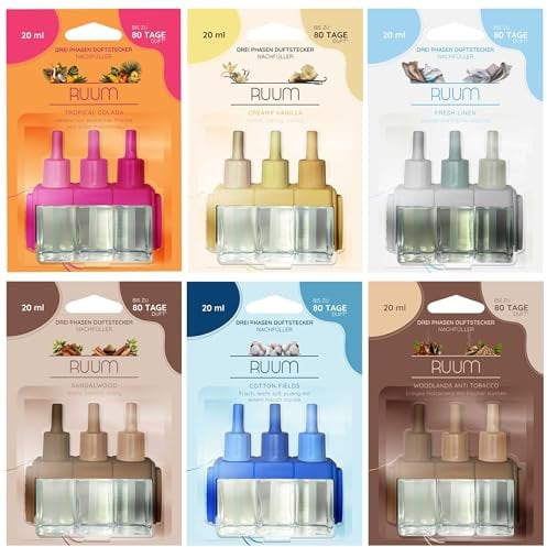 RUUM Nachfüllflakons 6er Mix Pack je 20 ml - Kompatibel mit Febreze & Ambi Pur 3Volution Duftstecker, Hochwertiger Lufterfrischer Raumduft Nachfüller für Duftvielfalt