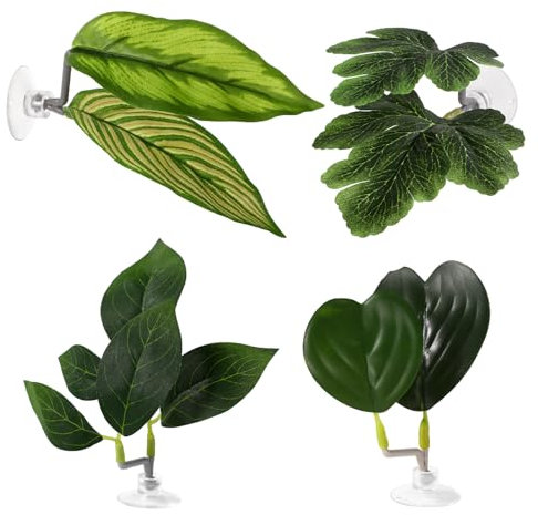 Lyreh 4stk Kampffisch Hängematte, 4 Arten Betta Aquarium Blatt mit Saugnapf Aquarien Zubehör Deko zur Simulation Natürlicher Lebensräume(Grün)