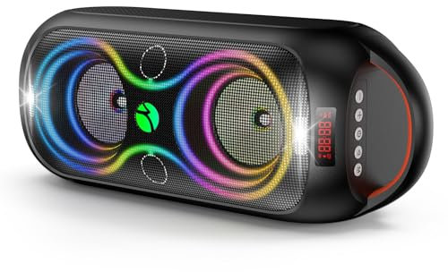 Wireless TWS Portable Bluetooth Speaker, Beat-Driven Lights, 120dB Loud Stereo Party Speaker with Bluetooth 5.3, USB/TF/AUX/FM/Mic, Built-in Carry Handle, Powerful Sound for Home,Outdoor,Party,Camping