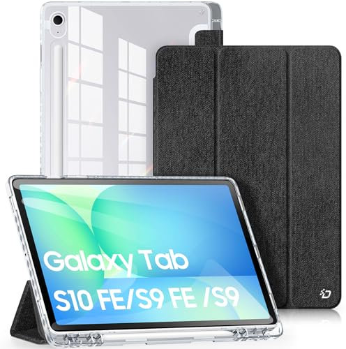 DUX DUCIS Coque pour Samsung Galaxy Tab S10 FE / S9 FE / S9 11 Pouces avec Porte-Crayon, Housse Arrière Transparente Claire et Fine, Ultra Fin Étui avec Fonction Veille/Réveil Automatique, Noir
