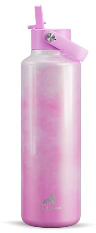Insulated Water Bottle 710 ml/24 oz for Women: Leakproof, Cup Holder Friendly, Standard Mouth, Top Handle, Stainless Steel Flask for Student, Teacher, Nurse, Commuter, Bag, Home, Work (Cloudy Rose)
