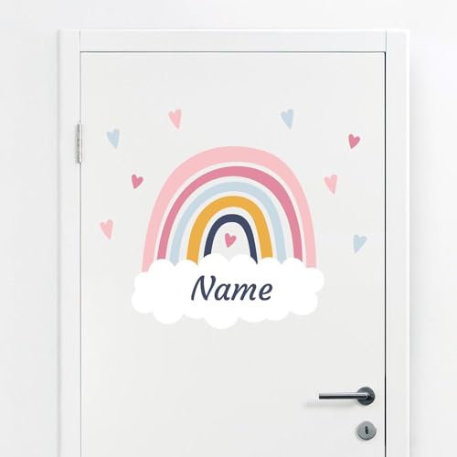 Türaufkleber mit Name Regenbogen #39 – Blasenfreie Anwendung, nachhaltig & PVC-frei – Türaufkleber personalisiert – Wandtattoo Kinderzimmer & Babyzimmer Deko – selbstklebende Wandsticker –