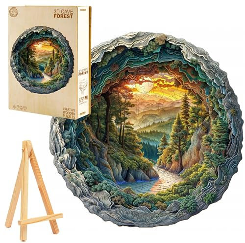 PASJO 3D-Holzpuzzle für Erwachsene 300 Teile Berwald inkl. Mini-Holzstaffelei und Holzbox Puzzeln für Freunde der Familie