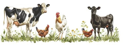 Wandtattoo Bauernhoftiere Kuh und Hühner 98cm x 35cm Rustikale Küche Wandaufkleber