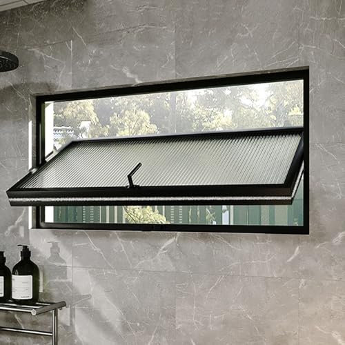 Finestra Finestra per Bagno con Apertura a 360° e Vetro Scanalato, Finestra a Traversa con Maniglia, Finestre di Ricambio Rettangolari, Finestra Incassata per Garage/ Ufficio(Black,100x60cm/39.4x23.6i