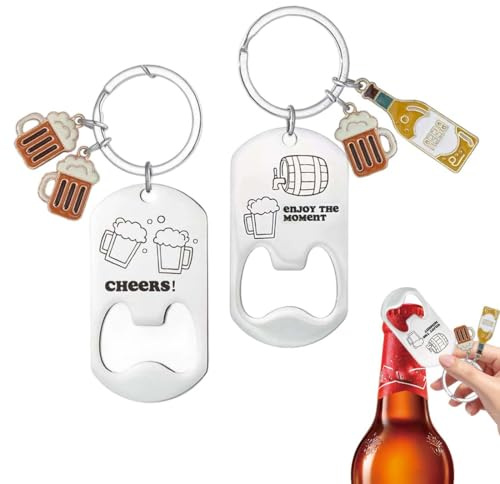 GHPKOTW 2 Abrebotellas Llavero, Abridores de botellas de acero inoxidable, abrebotellas de cerveza, abridor de botellas para hogar Pub al aire libre para hombres,Para Primo, Padre, Amigos