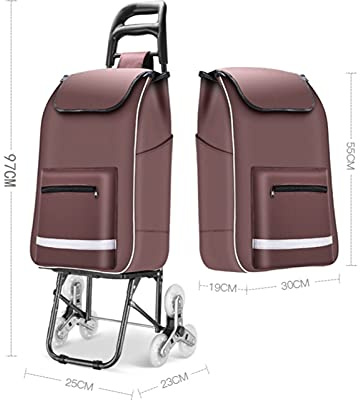 YHNNH, Shopping Trolleys Rolling Utility and Upgrade Super Capacity Grocery Bag Folding Stair Climbing Wheels Laundry Grocery Baggage Portable Utility Carts(Brown)