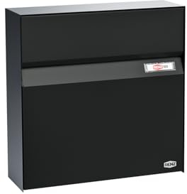 RENZ Erwin 610 (Farbe Tiefschwarz - RAL 9005M, mit Namensschild, Postkasten mit Sicherheitsschloss, Designbriefkasten, Größe 117x375x375 mm) 610101