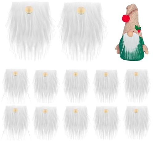 12 Set Weihnachtsmann Bart Zwergenbart Kunstpelz Kostümbartstoff Handgefertigter Zwergenbart mit Unfertigen Holzkugeln zum Basteln